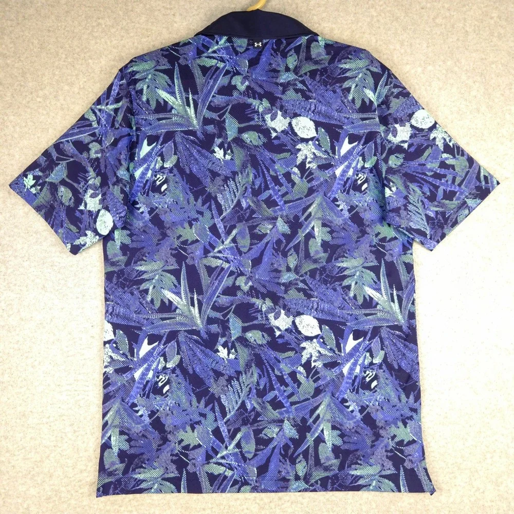 Under Armour‎ Iso-Chill Golf Polo Shirt Mens Small Blue Botanical Print